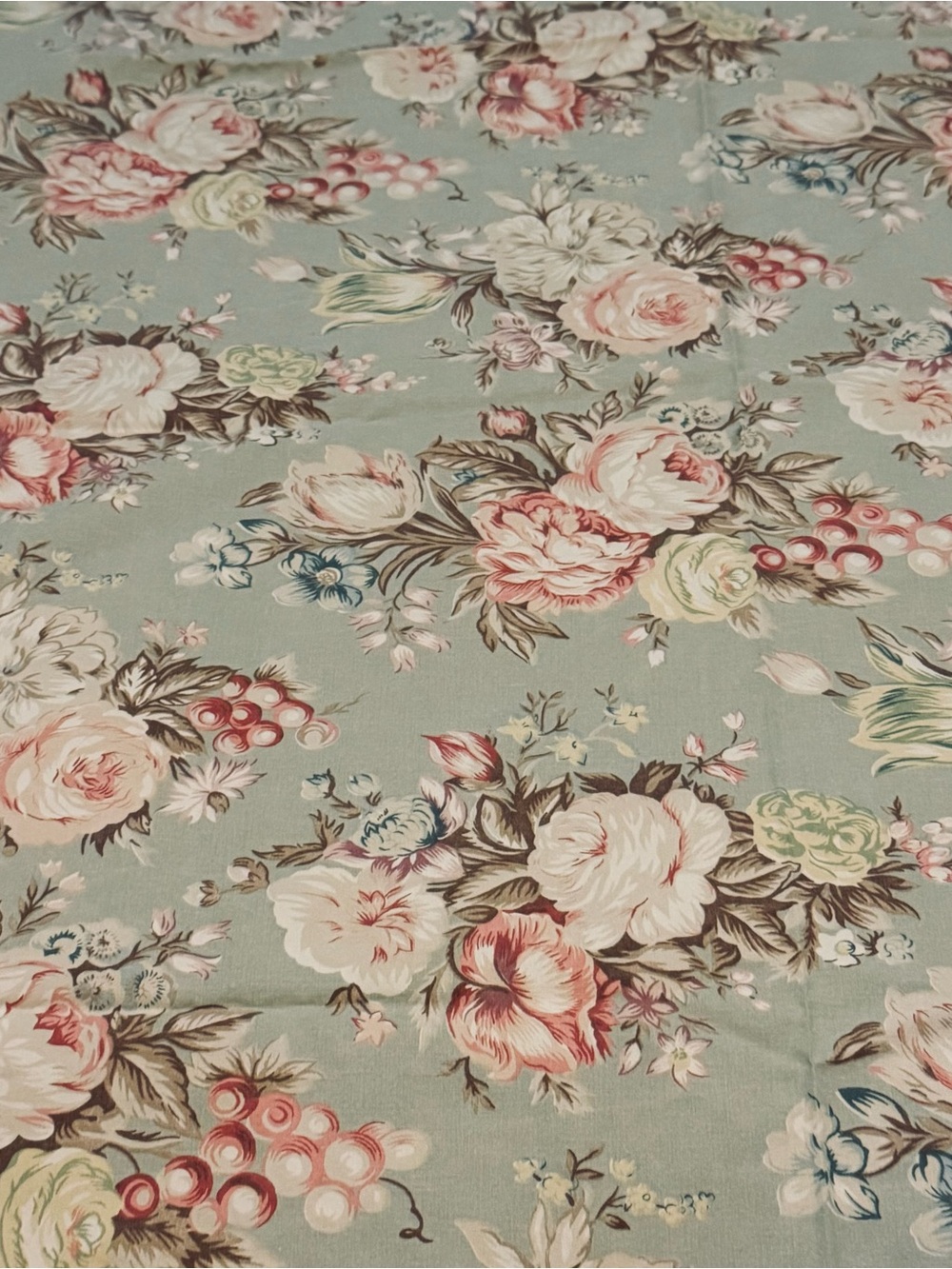 RALPH LAUREN CHARLOTTE Floral Sage Green QUEEN Sheets Fitted & Flat (lot #1)